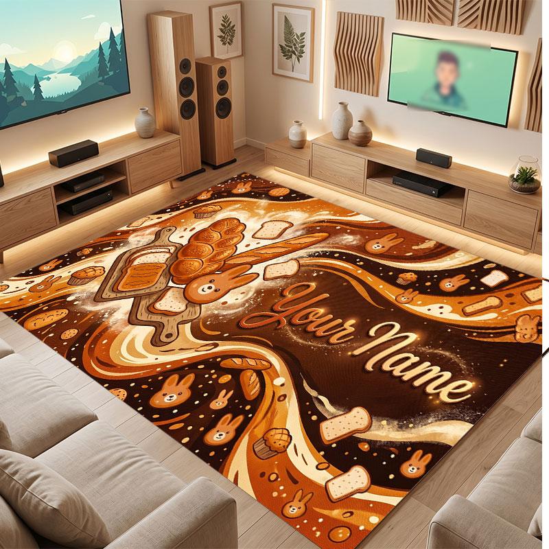 Cute Food Theme Crystal Velvet Floor Rug Personalized Custom Name Text Warm Carpet Home Decoration