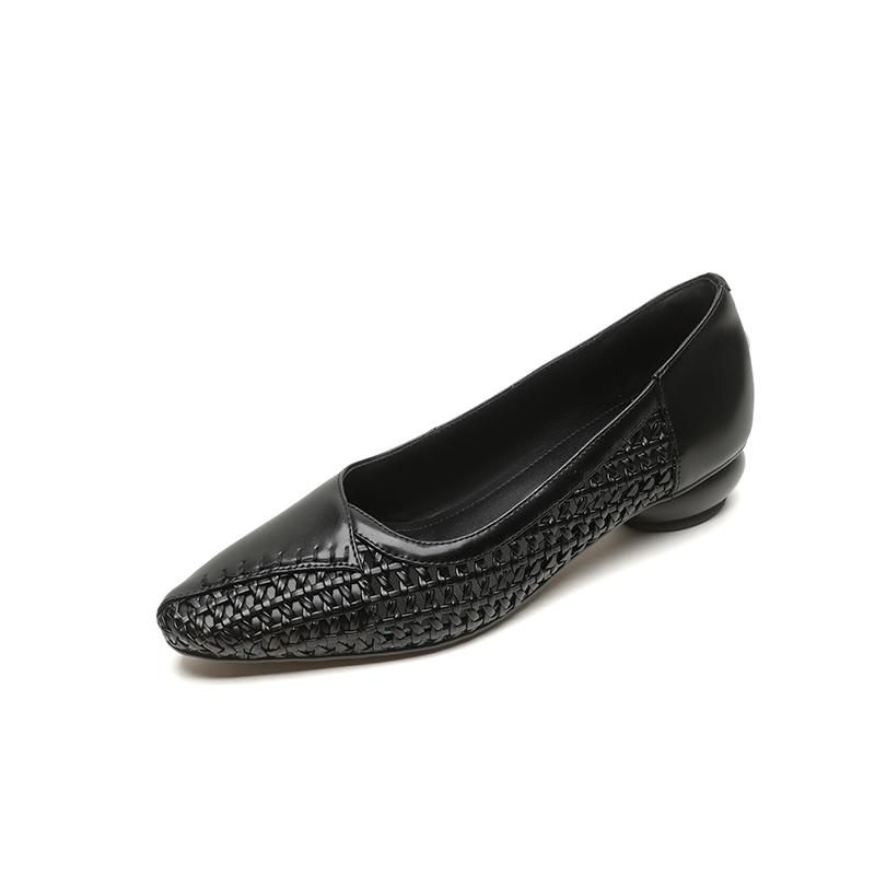 

Мода НОВЫЕ Весенне-Осенние Женские Туфли с Круглым Носком на Массивном Каблуке, Туфли из Спилка для Женщин, Лаконичное Плетение, Слипоны, Обувь Ручной Работы 40 чёрный
