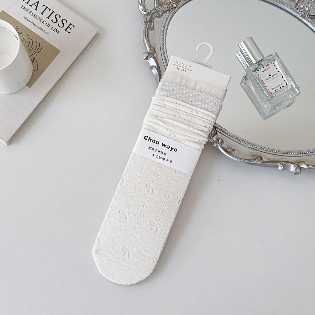 Girls' Summer Lace-Trimmed Mesh Socks - Breathable, Mid-Calf, Japanese Ballet Style
