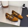 Retro caramel Mary Jane shoes women's flat summer new double buckle with matte light mouth single shoes