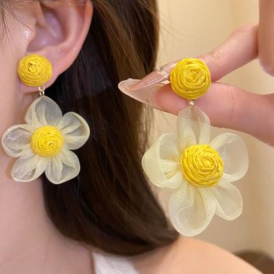 Exaggerated Shape Multi-colored Ear Accessories Sunflower Wood Drop Earrings Holiday