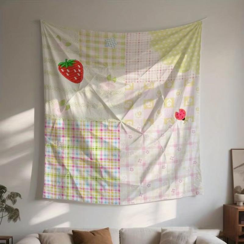 

New Bohemian Rustic Patchwork Tapestry Strawberry Plaid Polka Dot Instagram Style Wall Decor For Living Room 74x94cm(29x37in)