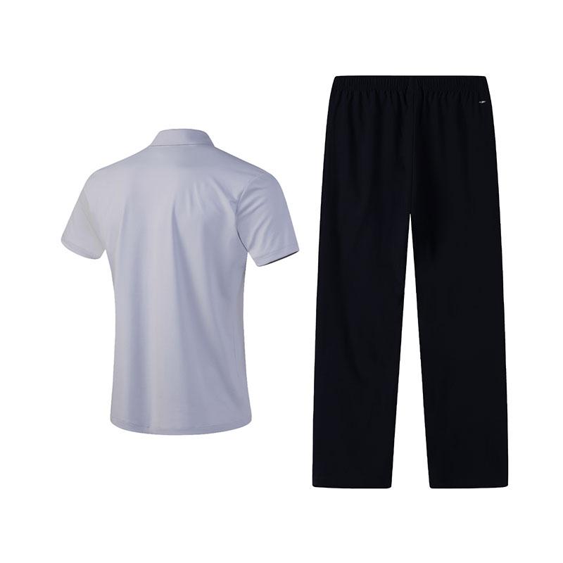 Li-Ning Fashion Polo Collar Short Sleeve T-Shirt Comfortable Breathable Straight Leg Pants Casual Sports Suit Men suit W517-5+W827-1