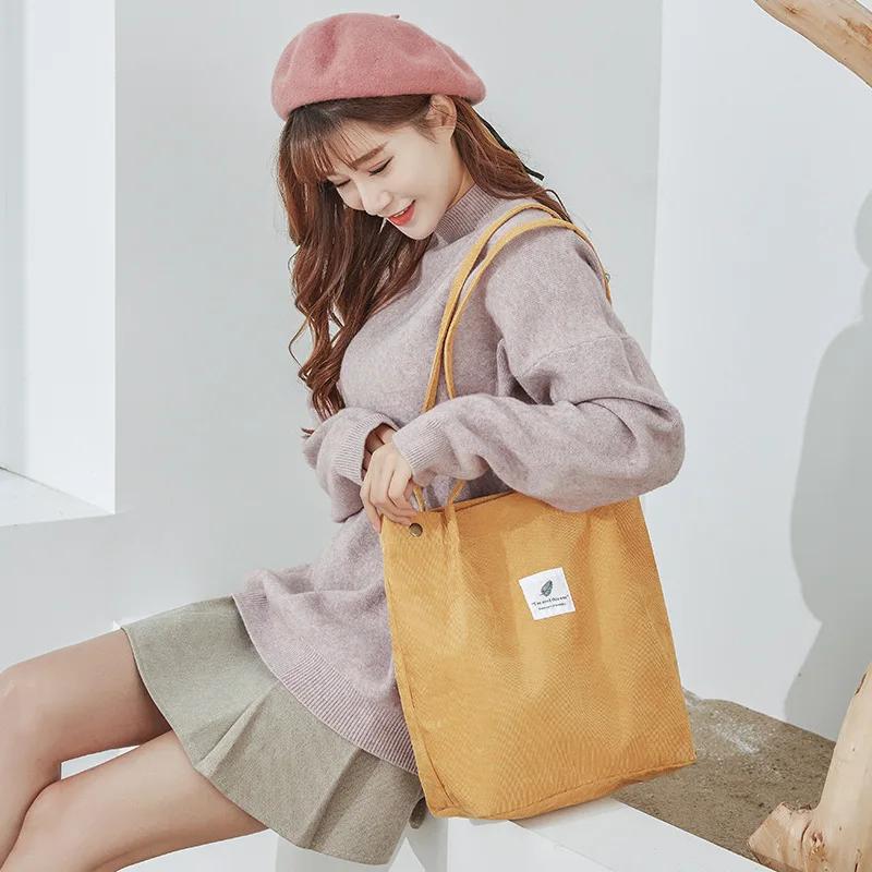 Soft Corduroy Bag Women Shopping Bag Casual Hasp Ladies One Shoulder Tote Bags Fashion Shop Women Handbags