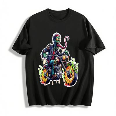 Zombie Biker Graphic Tee Cool Street Style Casual Top Pure Cotton T-shirt
