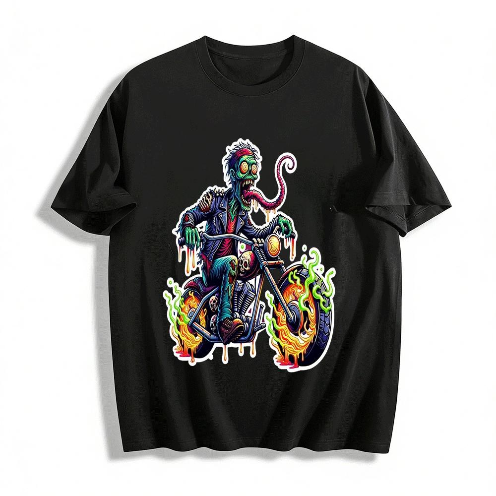 Zombie Biker Graphic Tee Cool Street Style Casual Top Pure cotton T-shirt XXS