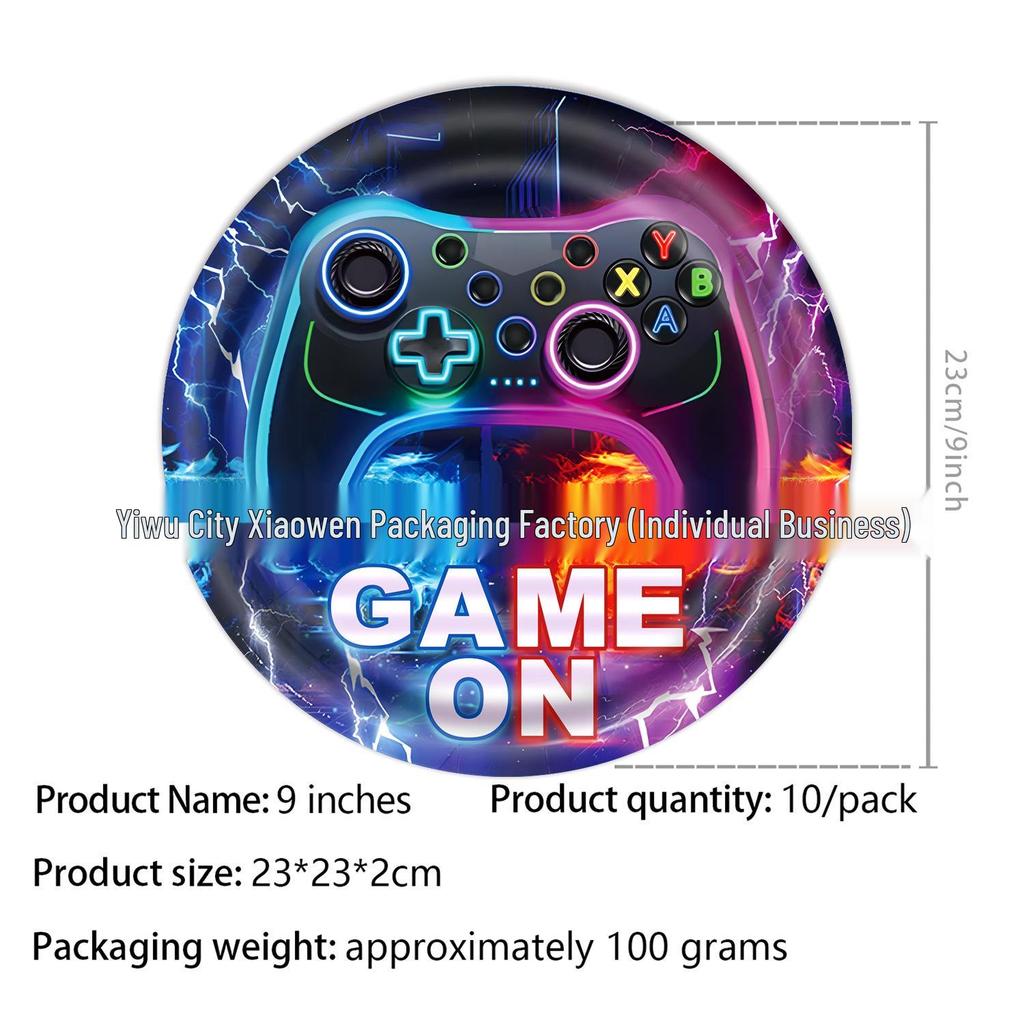 Purple Game Console Controller Birthday Party Set: Plates, Cups, Napkins & Tablecloth