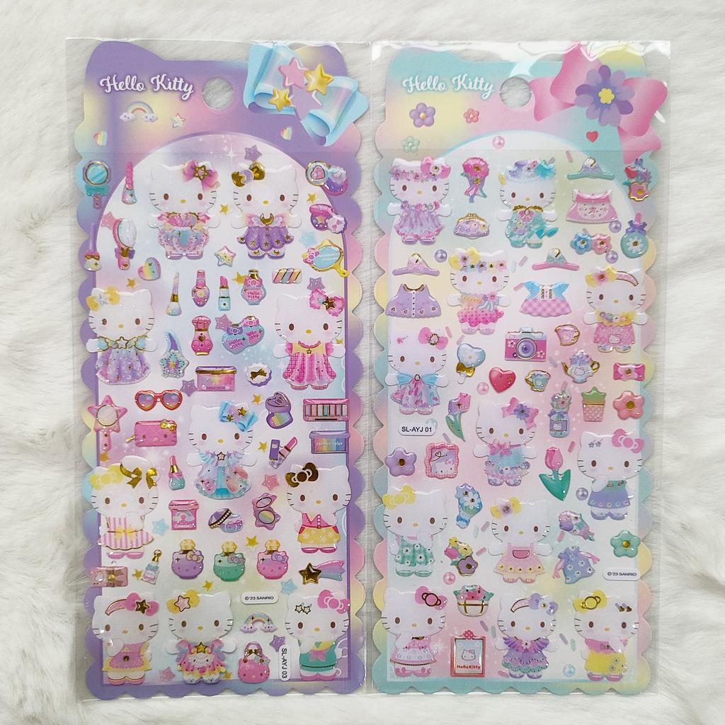 4pcs Kawaii Hello Kitty Epoxy Crystal Decals - Animation Design Mini Relief Waterproof Decals for Korean Pop Photocard Phone Case Mug Decor