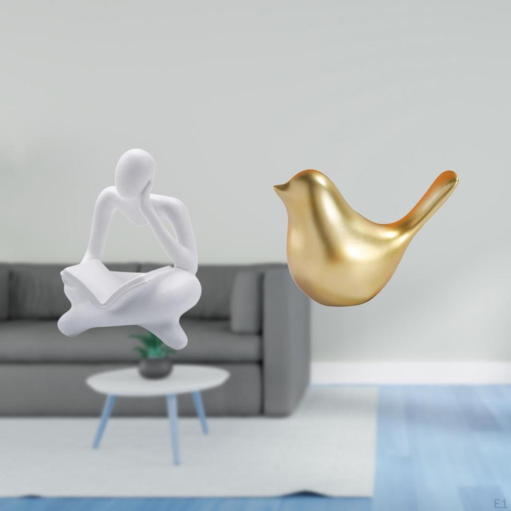 Abstract Thinker Golden Birds Figurine Statue Decoration for Tabletop Living Room Shelf Office