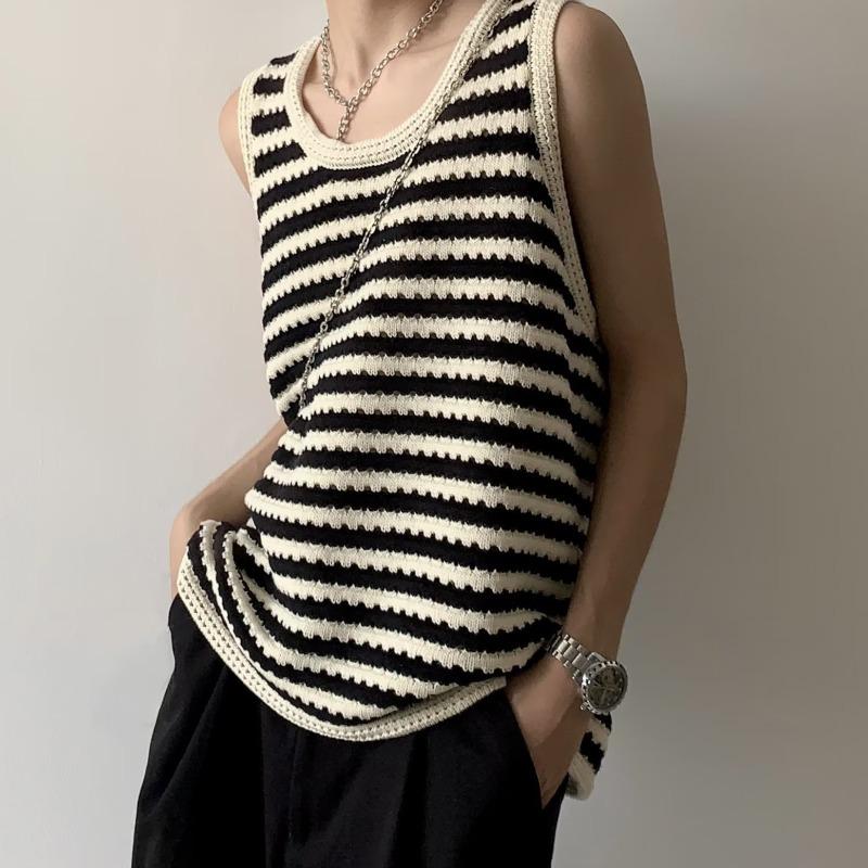 

Мужской летний полосатый жилет в стиле ретро — свободный, повседневный и без рукавов, нишевый дизайн XXL чёрный