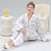 Women's Ice Silk Summer Pajamas - Long Sleeve Cardigan with Cute Cartoon Design