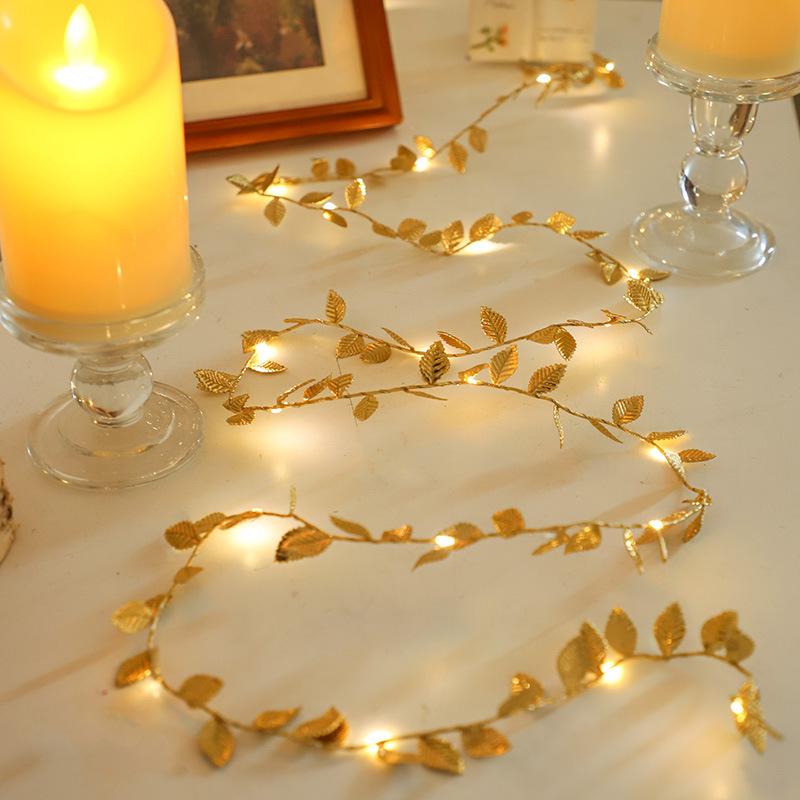 1 Itme Light String LED Rattan Lamp Gold Foil Copper Wire Light Restaurant Desktop Decor Simulated Ivy Green Leaf Vine Light