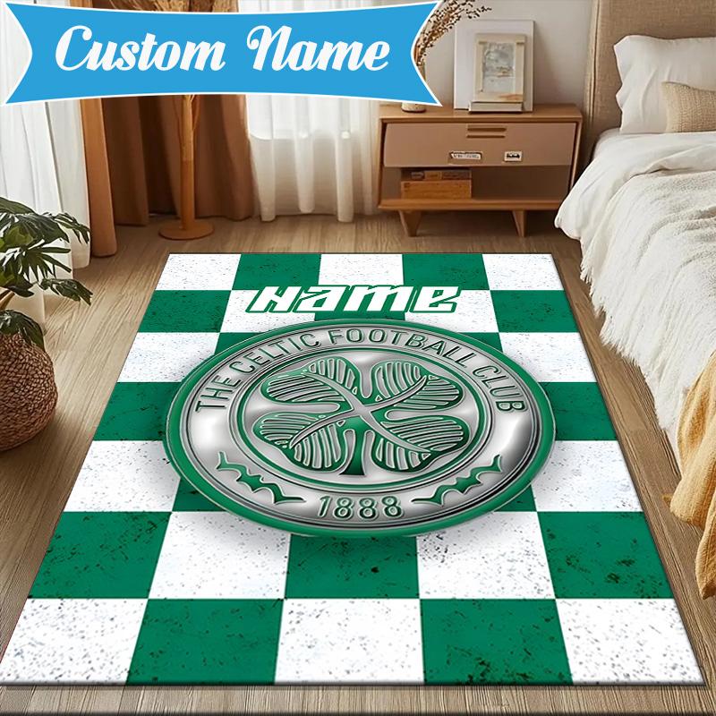 Custom Name Celtic Football Crest Rug Game Carpet, Floor Mat for Bedroom Living Room Entryway Rug, Home Decor Idea Gift for Christmas Birthday