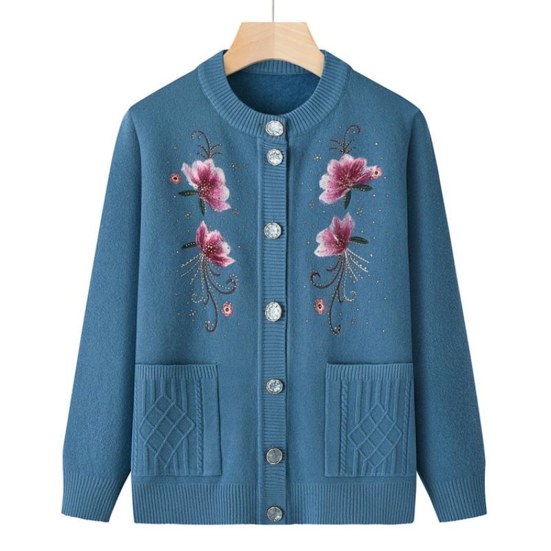 

Зимняя флисовая толстовка с утолщением, куртка, теплый кардиган для бабушки, осенне-зимний топ для пожилой женщины 4XL (recommended 140-82.5 kg) синий