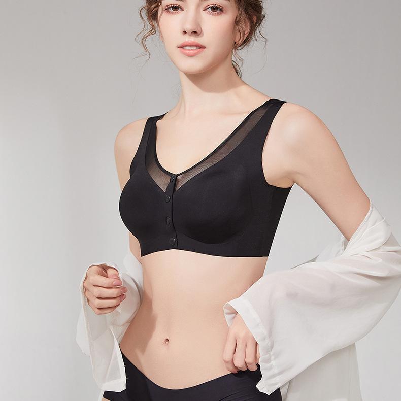 Front Button Bra Women's Underwire Vest Style Bra No Trace Plus Size Summer Thin Bra