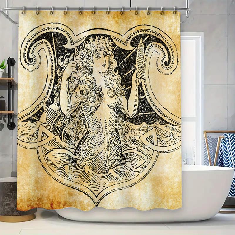 

Vintage-Inspired Shower Curtain With Intricate Design Featuring Mythical Creatures Perfect For Your Bathroom Decor W60H190(CM)-1 Pcs