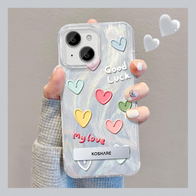 Applicable To Apple 15 Mobile Phone Case Iphone14promax Color Love Stand 13 Feather Yarn 12 High-end 11