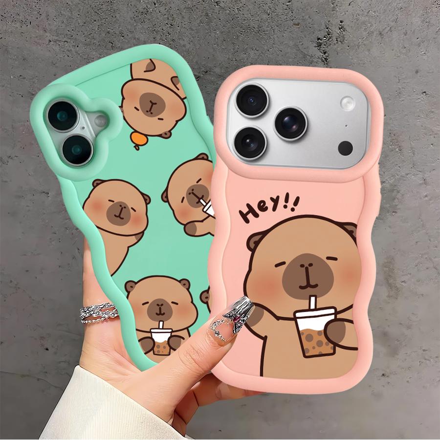 Case for iPhone XR 14 16 Pro Max 12 17 Air 13 11 15 Plus 8 Soft Phone Cover Cute Cartoon Capybara