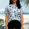 Women's Basic Short Sleeve Tee, Minimalist with Blue Accent, Soft Breathable, Versatile for Beach, Girls' Outings & Daily Casual Wear