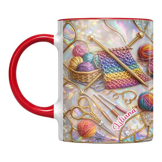 Strick- und Nähwerkzeuge Tasse 11oz Personalisierte Kaffeetasse mit Nähmaschine- und Garn-Drucken Nähgeschenk für Frauen