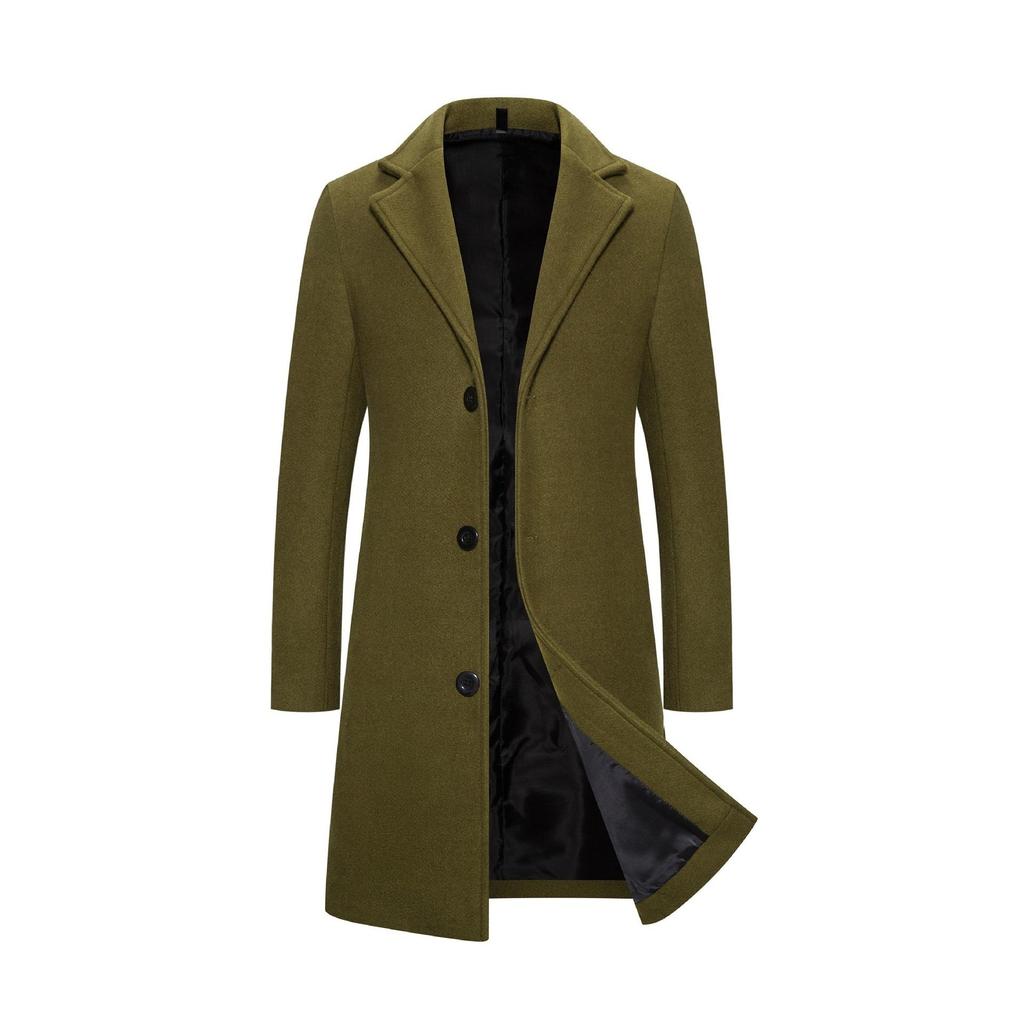 Frühling Herbst Langer Baumwollmantel Wollmischung Reine Farbe Casual Business Fashion Herrenbekleidung Schlanke Windjacke