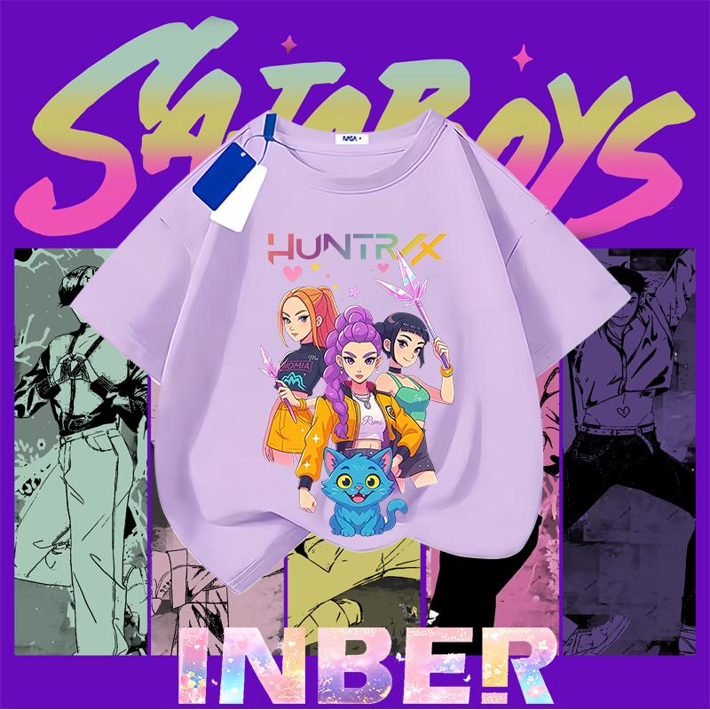 Kpop Demon Hunters Children's Clothing Short Sleeve T-shirt Cute Kpop Demon Hunters Tiger Harajuku Tshirt for Boys Girls