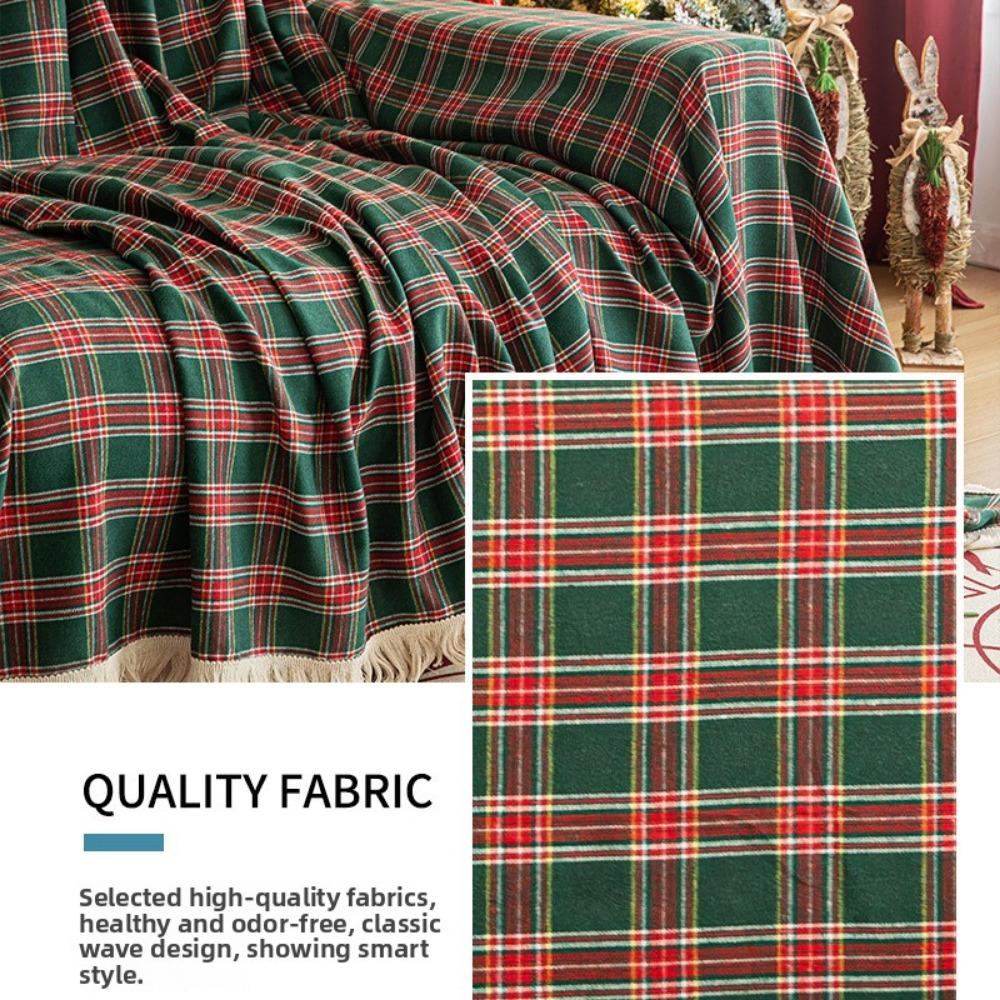 Christmas Slipcover Red Green Plaid Sofa Cover Non Slip Full Cover Fringe Retro Holiday Decor