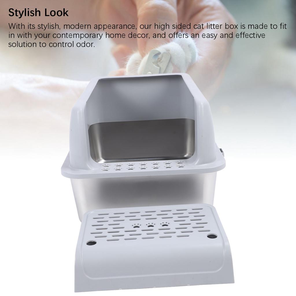 Stainless Steel Litter Box with Pedal Anti Splashing Enclosed Extra Large Cat Litter Box for Large Cats