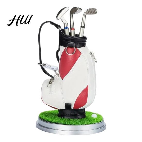 Practical Office Supplies Men Golf Pen Holder Set, Mini Bag Desk Organizer with 3 Set Club Pens, Novelty Decor for Men, Business Gift Desktop