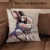 2D Cute Dressed Rabbits Pillow Covers For Home Pattern Cushion Cover Suitable For Sofa Bedroom Car Pillow Cover