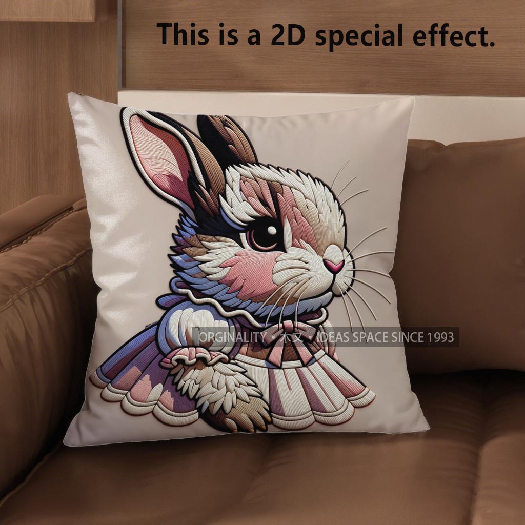 2D Cute Dressed Rabbits Pillow Covers For Home Pattern Cushion Cover Suitable For Sofa Bedroom Car Pillow Cover