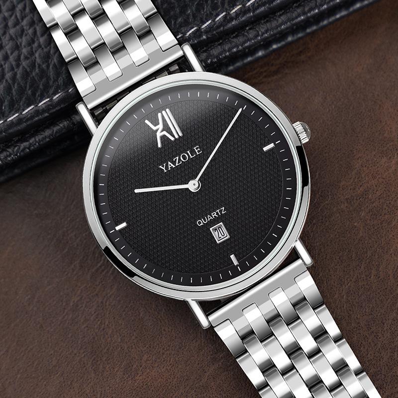 Top Brand New Calendar Watch Men's Student Waterproof Stainless Steel Band Quartz Wrist Watch