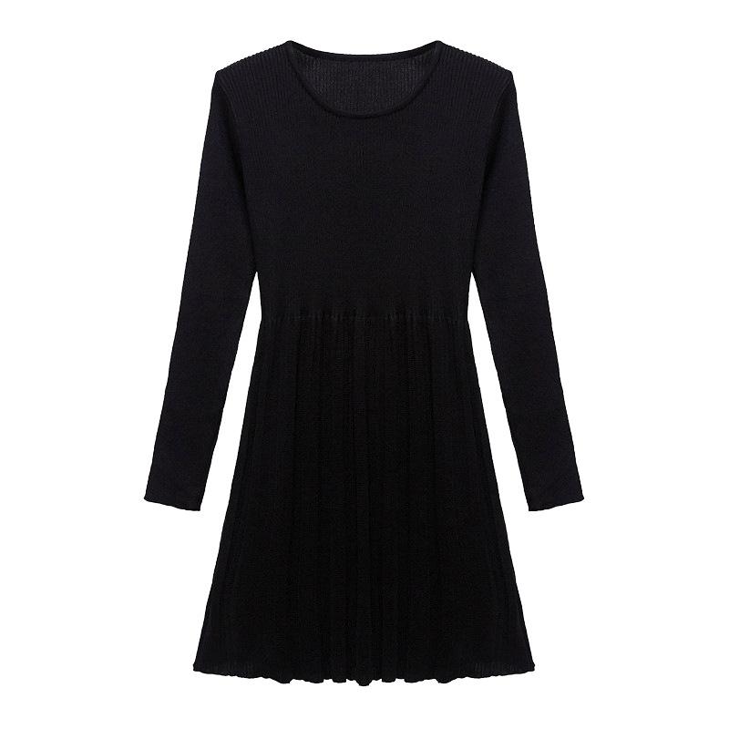 Dongdaemun Autumn/Winter Style Women's Knitted Sweater Dress with Pleated A-Line Doll Pullover