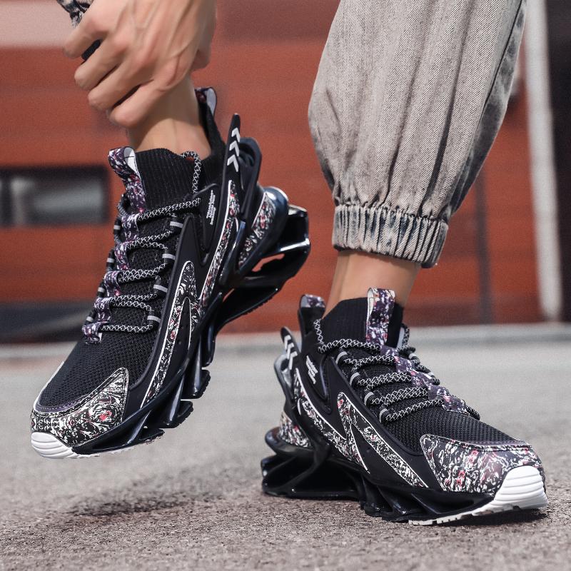 Fashion Lace-up Men's Sneakers Trendy Blade Shoes Elastic Outdoor Sports Shoes Teenager Running Exercise Shoes