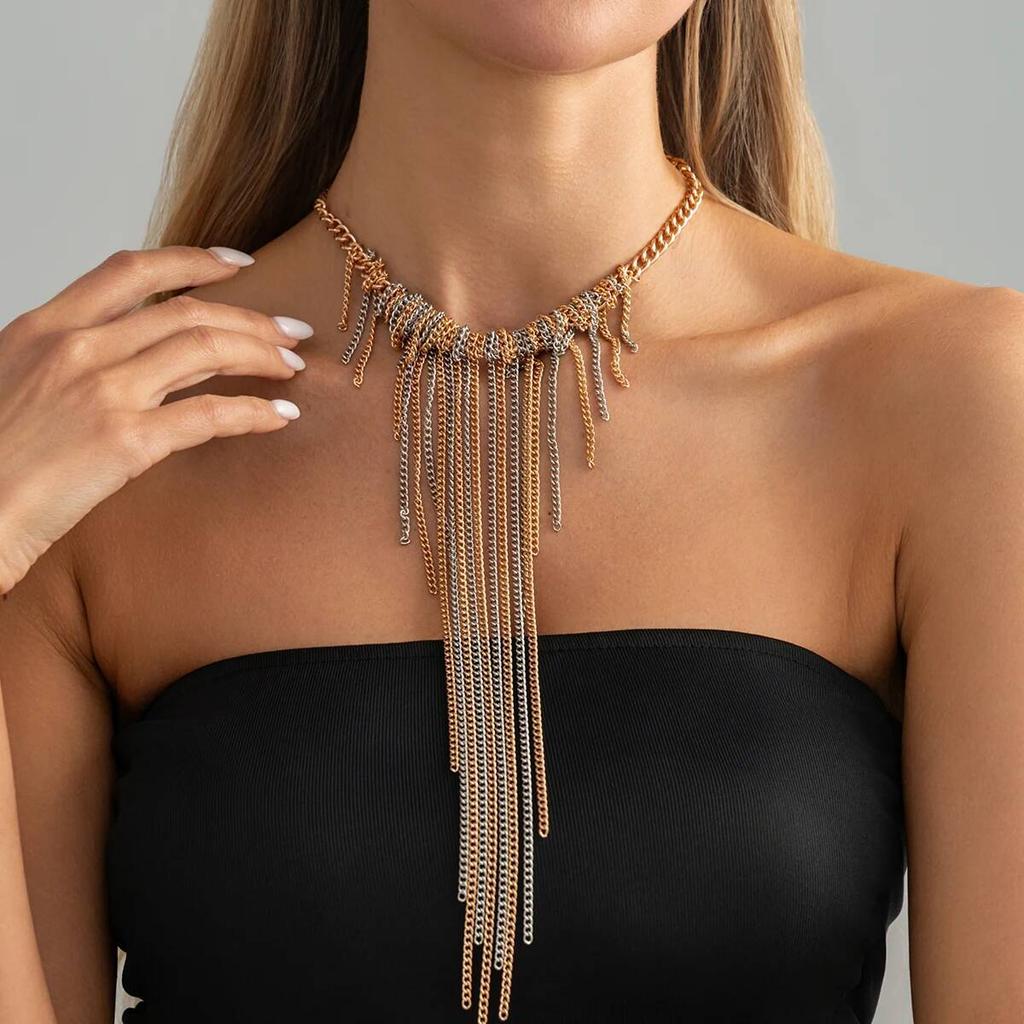 Salircon 3 Color Temperament Unique Mult Layer Tassel Pendant Necklace for Women Creative Adjustable Metal Chain Jewelry Gifts
