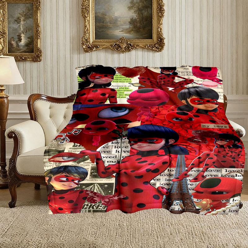 Ladybug Pattern Blanket, Cozy Blanket for All-Season Comfort On Sofas, Beds, Office, Car, Camping and Travel
