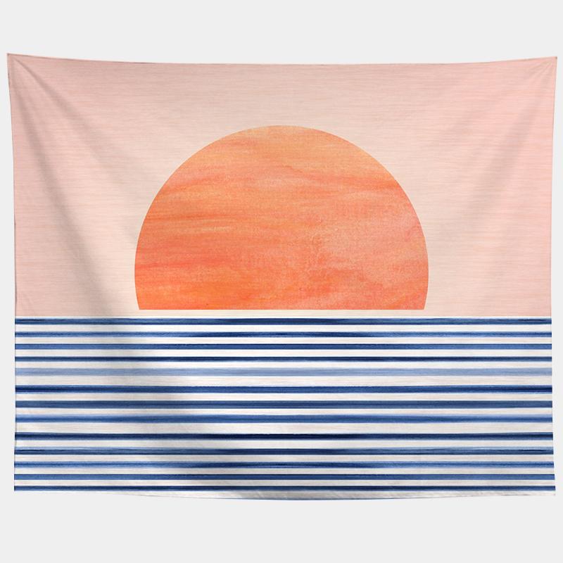 Watercolor Sea Sunset Tropical Forest Print Tapestry  Plants Abstract Landscape Living Room Bedroom Home Decor