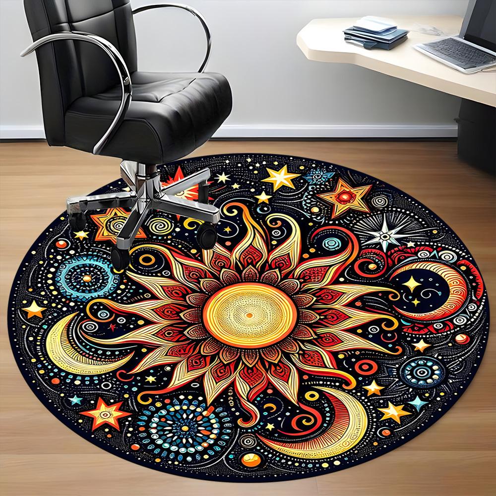 1pc Celestial Mandala Chair Carpet for Office - Indoor Non-Slip Washable Polyester Fiber Carpet, Soft Comfortable Mat For Office Yy250928043