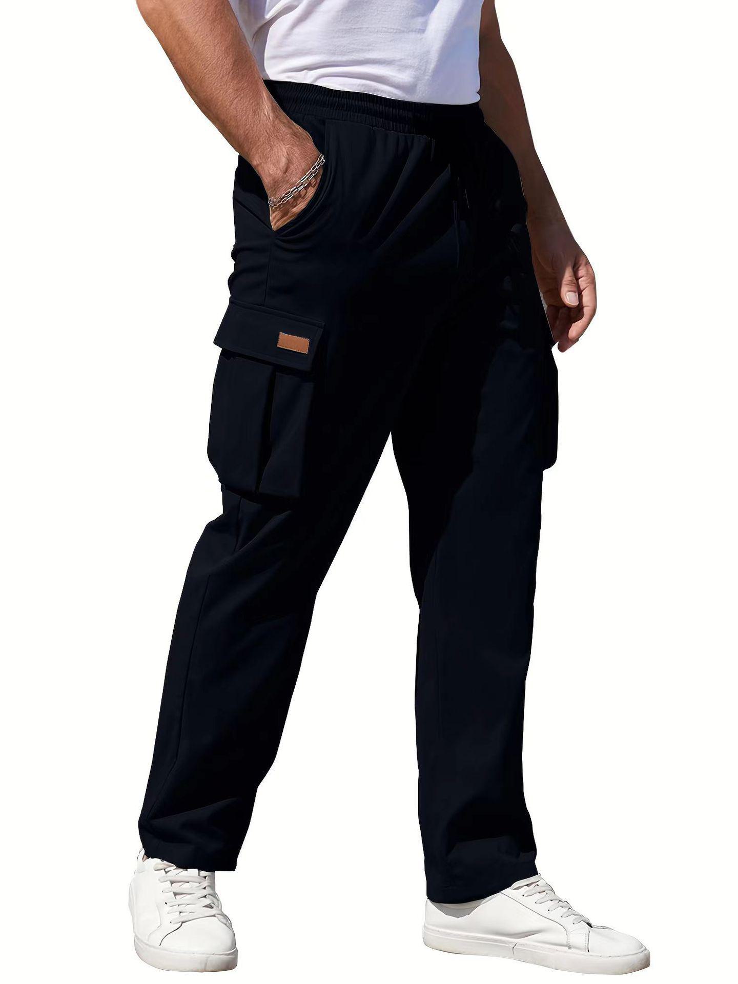 

2024 Мужские повседневные рабочие брюки из полиэстера и хлопка с завязками и несколькими карманами XL тёмно-синий