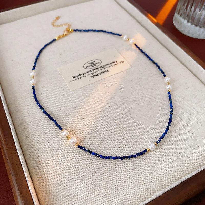 Summer dopamine stained glass crystal beaded necklace collarbone chain design sense niche item decoration