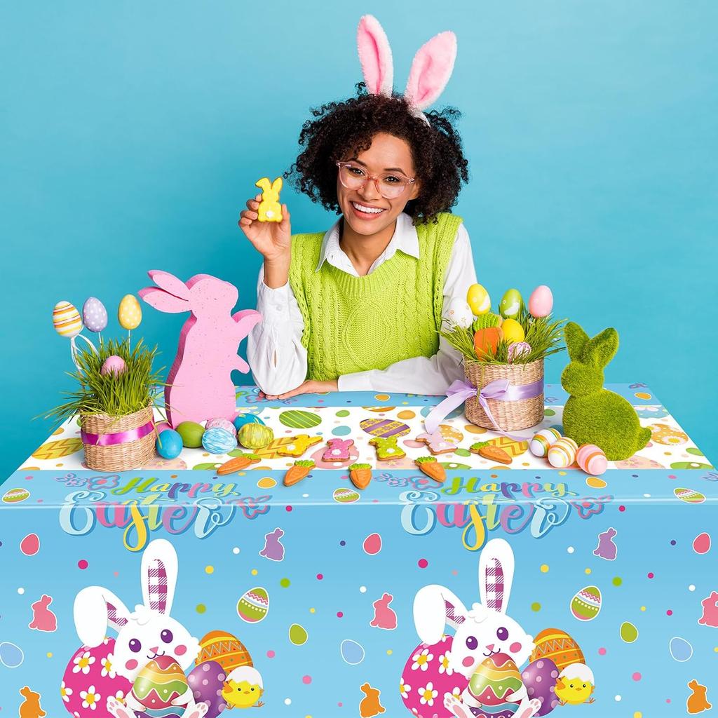 VitalCozy 3 Pcs Easter Tablecloth 54 x 108 Inch Spring Easter Table Cover Disposable Plastic Tablecloths Rectangle Table Cloth for Indoor Outdoor