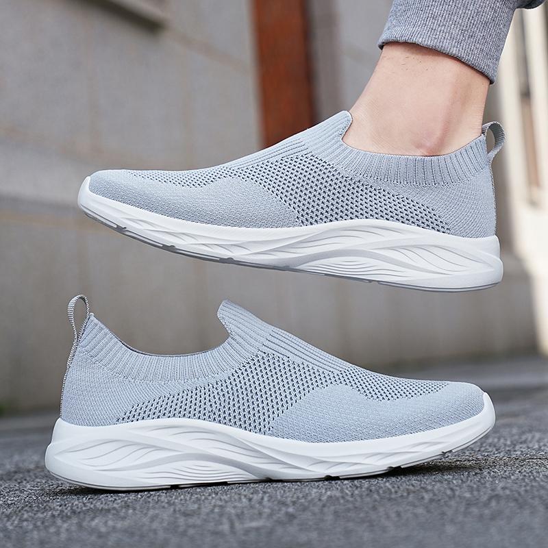 Light Breathable Walking Shoes Men's Knitted Mesh Casual Sports Shoes Soft Elastic Running Shoes Leisure Flats