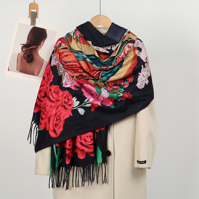 70*175Cm Fashion Virgin Mary Print Women Winter Warm Scarf Hijabs Shawl Christian Pashmina Lady Wraps Bufanda Foulard