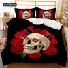 Skull Duvet Cover Set Queen 3D Skeleton Floral Skull Pattern Printed Bedding Qulit Cover Gothic Microfiber Bedding Queen Size