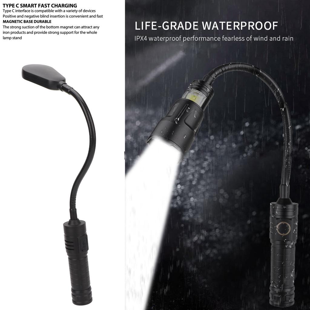 Magnetische flexible Arbeitsleuchte Starkes Licht Typ-C-Aufladung Zoombare LED-Arbeitsleuchte mit Magnetfuß