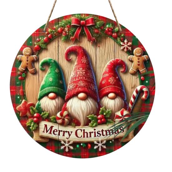 Round Christmas Wooden Wreath Sign Festive Wall Hanging Decor for Indoor Door And Holiday Home Display Crafted Sign