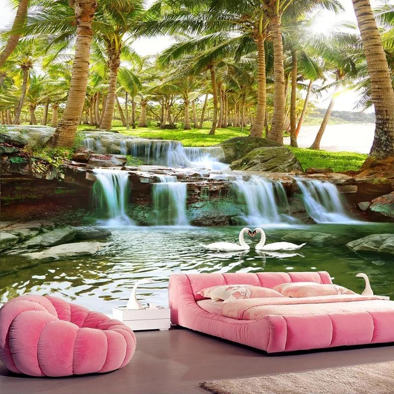 Wallpaper 3D Coconut Forest Waterfalls Wall Murals Living Room Bedroom TV Sofa Background Wall Sticker Home Decor