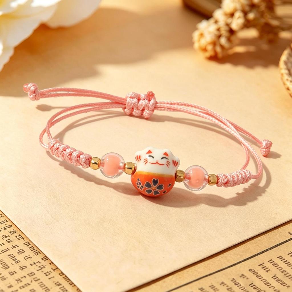 Lucky Cat Candy Color Braided Bracelet for Women