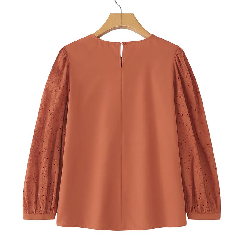 ZANZEA Women Casual Round Neck Long Sleeve Patchwork Crochet Blouse
