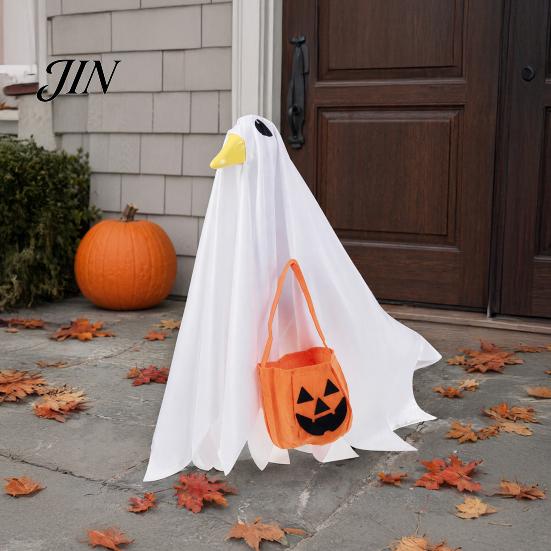Halloween Party Decor Goose Outfit, Ghost Porch Clothes with Pumpkin Bag for 23" Durable Decoration Statue, Accessory Outdoor Patio Lawn Yard